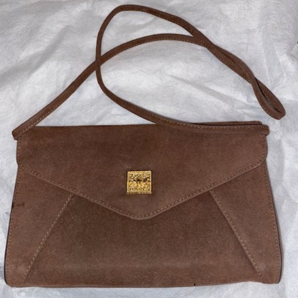 Brown Suede Purse with gold design - Picture 7 of 8
